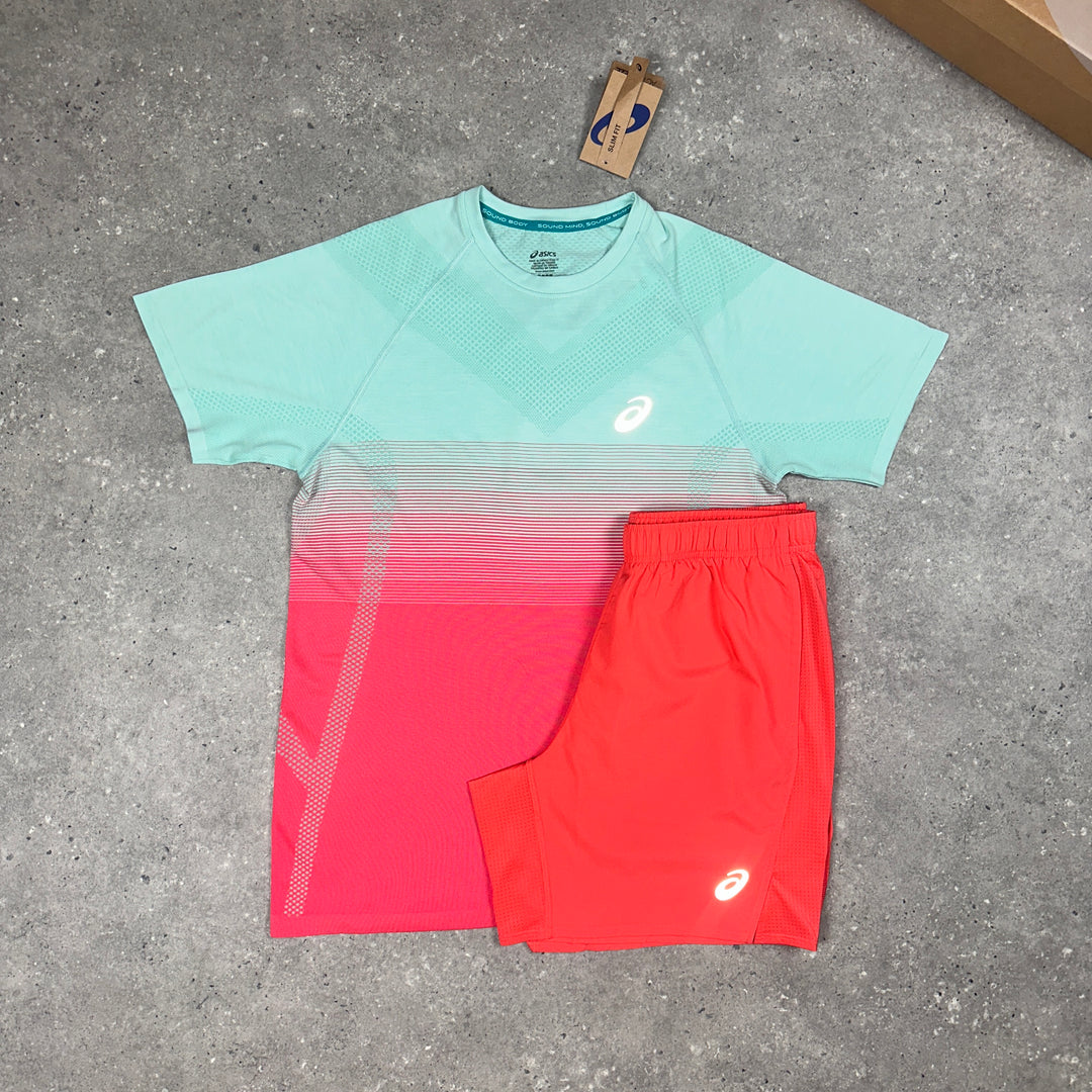Asics Seamless T-Shirt Coal & Coral Asics Icon 7” Short Setr
