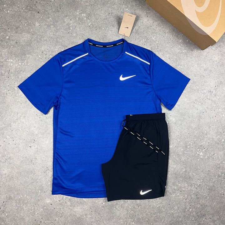 Nike Miler T-Shirt Royal Blue & Nike Flex 7" Shorts Black Set