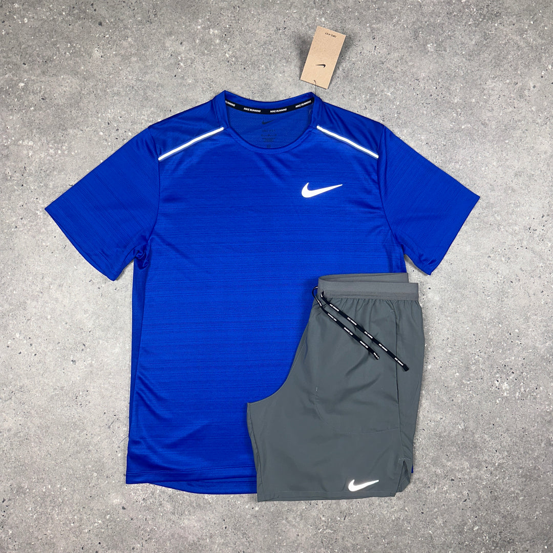 Nike Miler T-Shirt Royal Blue & Nike Flex 7" Shorts Grey Set