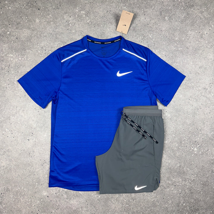 Nike Miler T-Shirt Royal Blue & Nike Flex 7" Shorts Grey Set