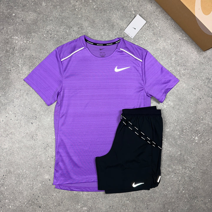 Nike Miler T-Shirt Violet & Black Nike Flex 7" Shorts Set