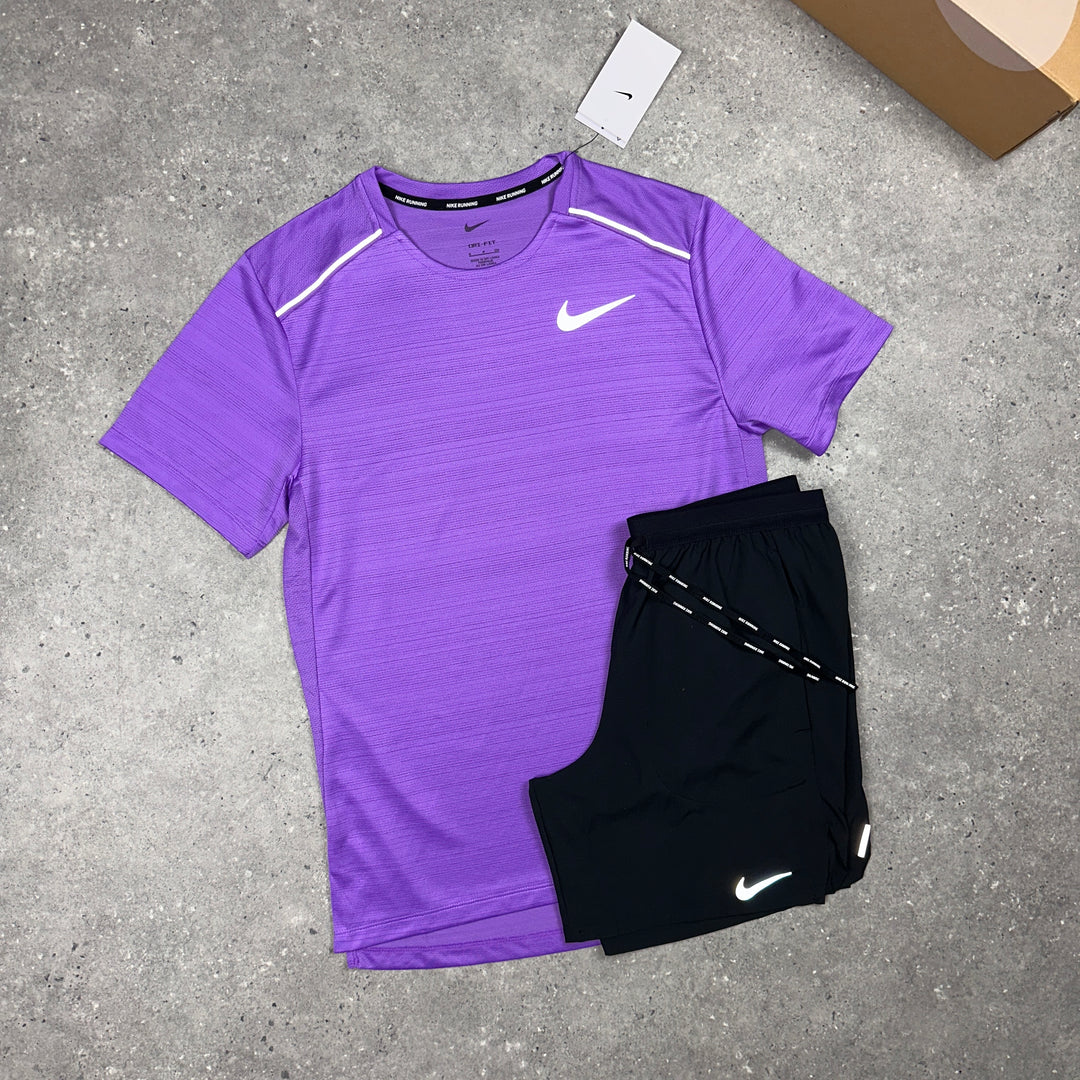 Nike Miler T-Shirt Violet & Black Nike Flex 7" Shorts Set