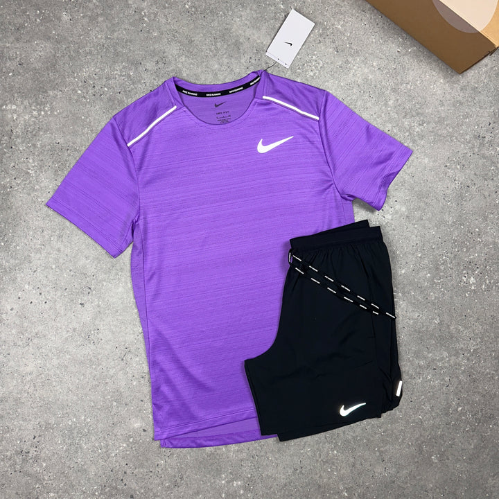 Nike Miler T-Shirt Violet & Black Nike Flex 7" Shorts Set