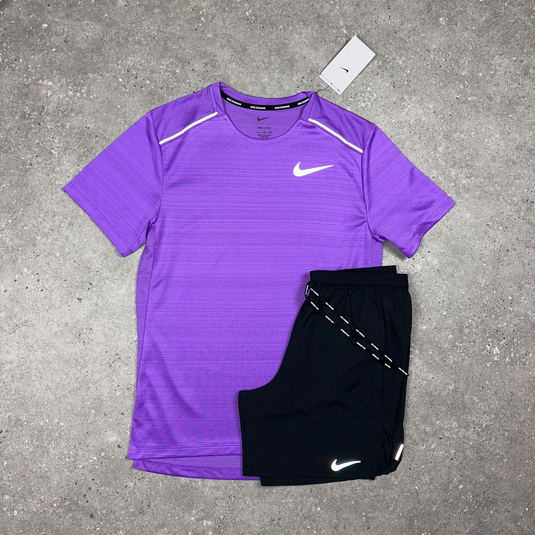Nike Miler T-Shirt Violet & Black Nike Flex 7" Shorts Set