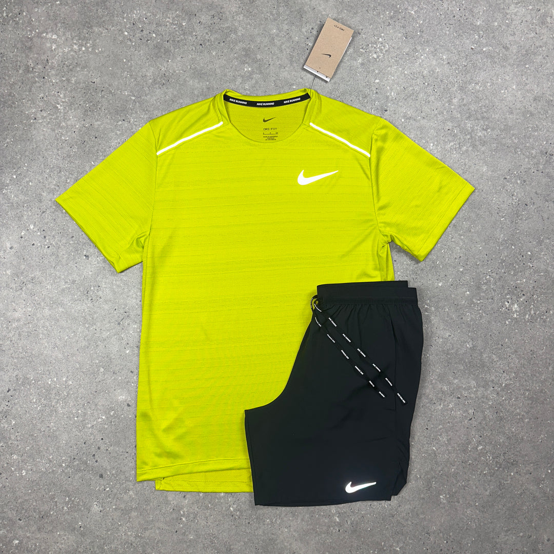 Nike Miler T-Shirt Lime & Nike Flex 7" Shorts Black Set