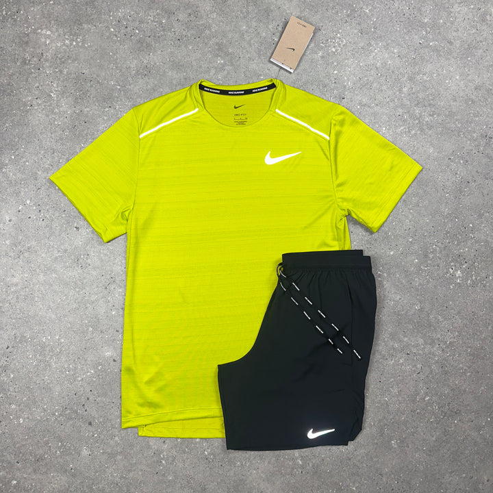 Nike Miler T-Shirt Lime & Nike Flex 7" Shorts Black Set