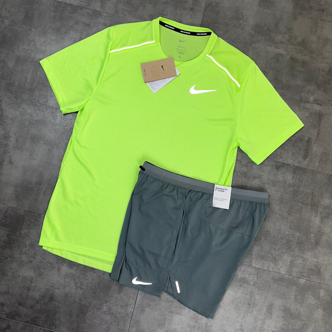 nike miler t-shirt and grey flex stride short set
