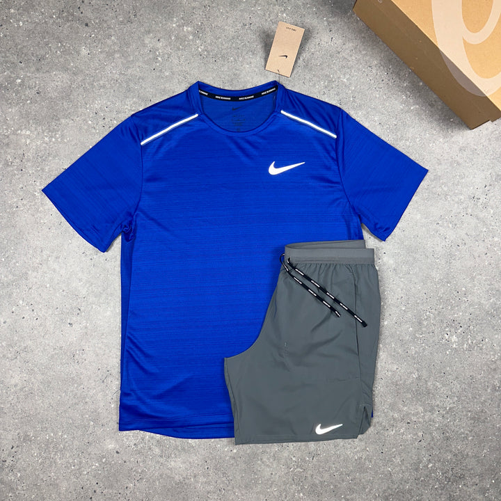 Nike Miler T-Shirt Royal Blue & Nike Flex 7" Shorts Grey Set