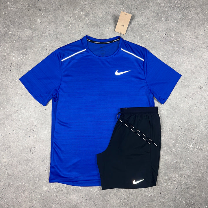 Nike Miler T-Shirt Royal Blue & Nike Flex 7" Shorts Black Set