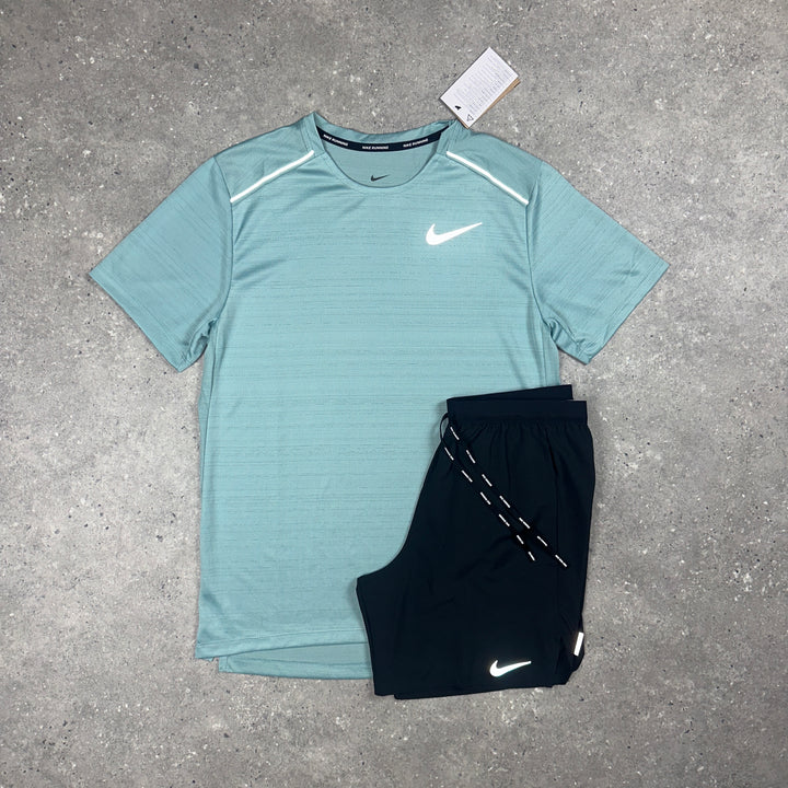 Nike Miler T-Shirt Mineral & Nike Flex Stride Shorts 7” Black set