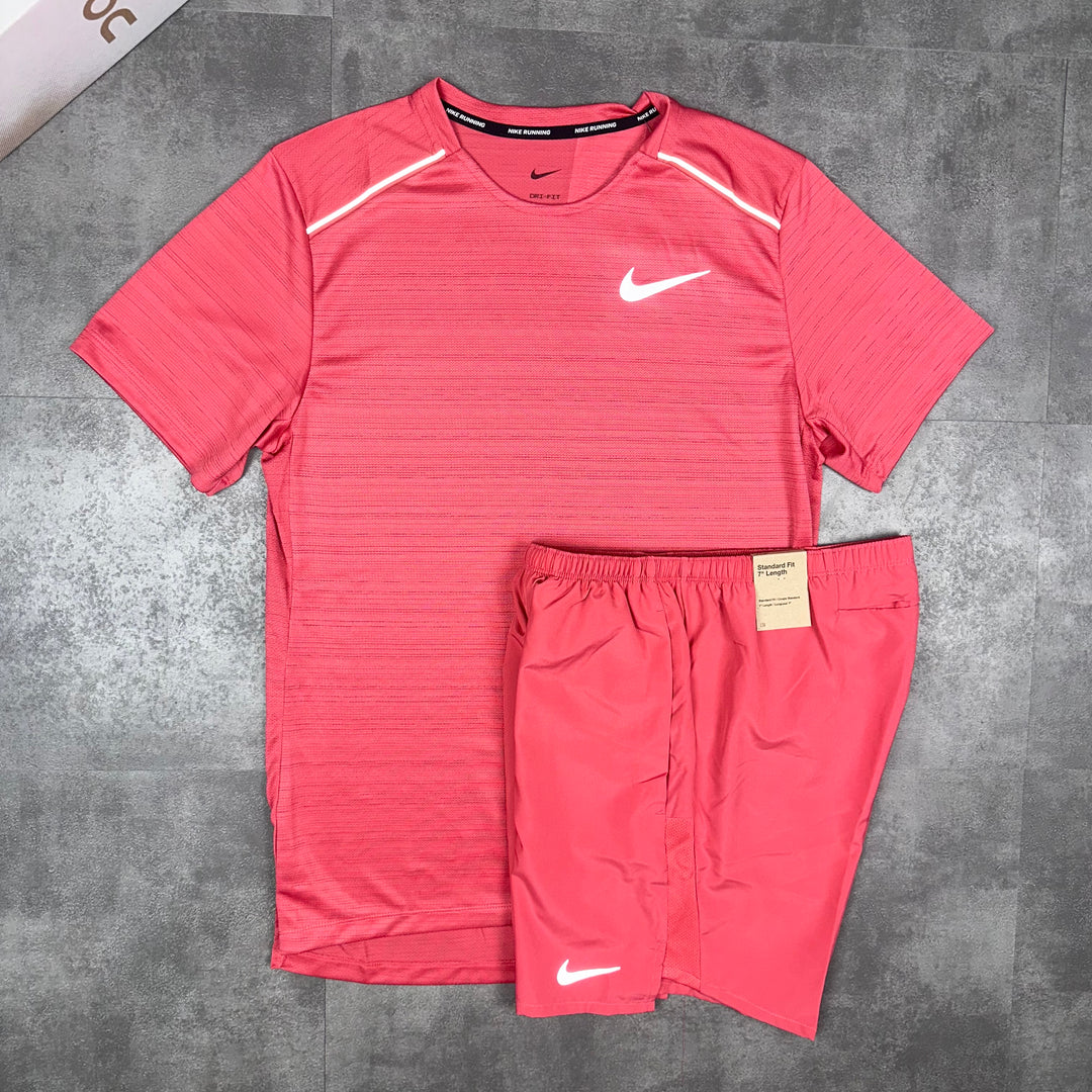 Nike Miler T-Shirt & Nike Challenger 7” Shorts Set Adobe Red - side pic 