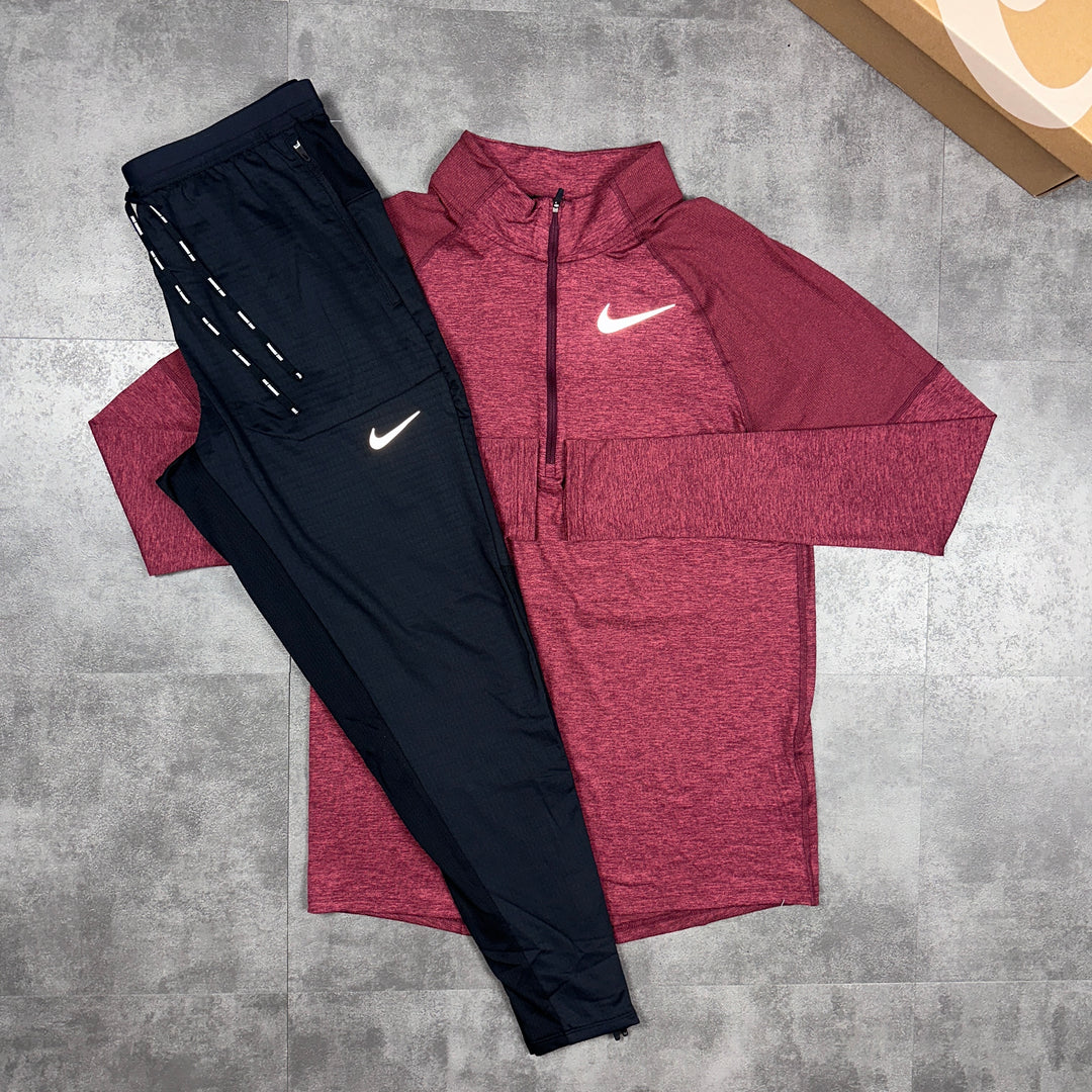 Nike Element Half Zip Maroon & Nike Phenom Bottoms Black Set