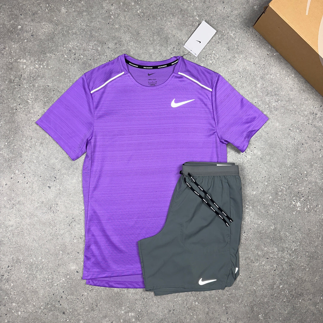 Nike Miler T-Shirt Violet & Nike 7"Flex Stride Shorts Grey Set