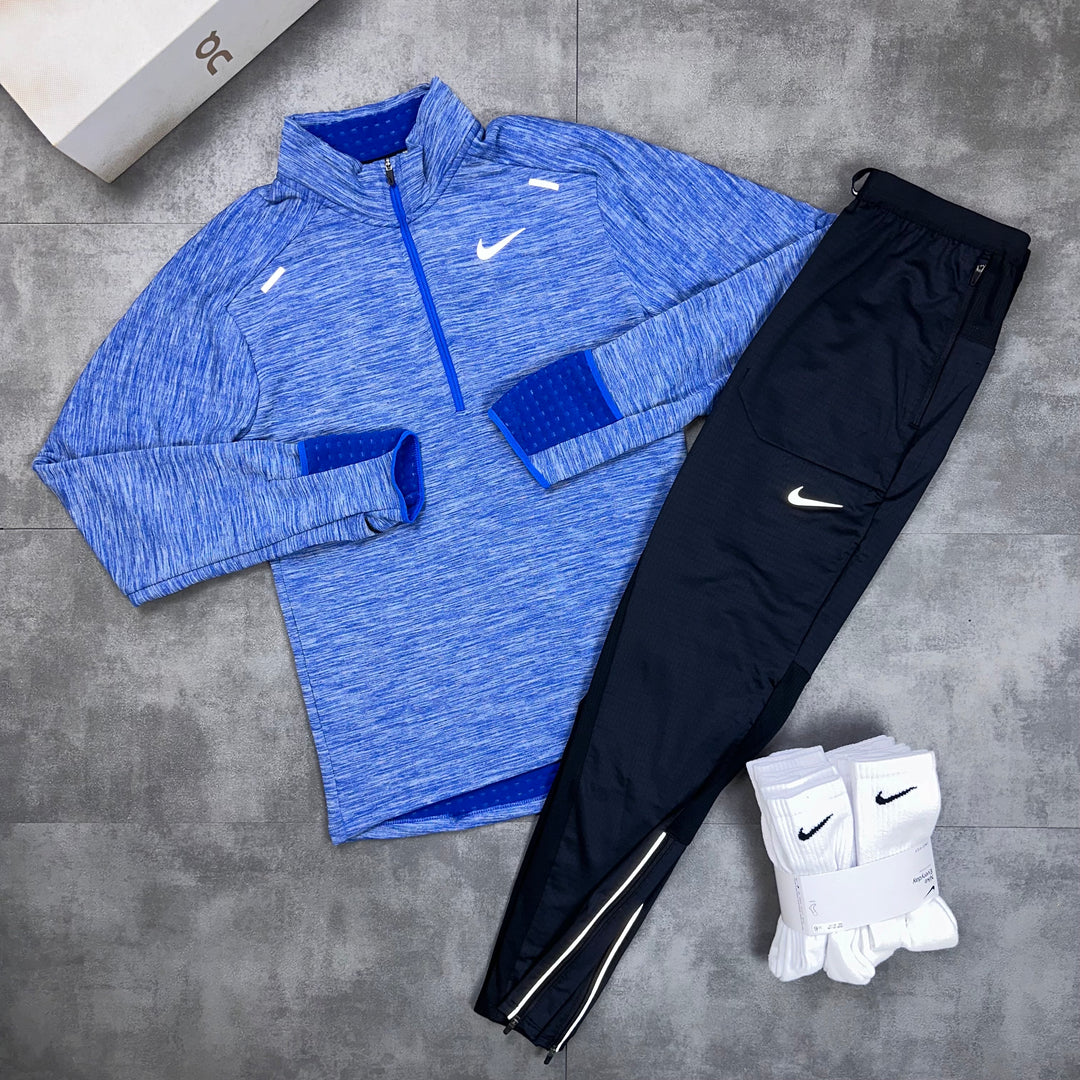 nike therma quater zip blue and phenom bottoms set 