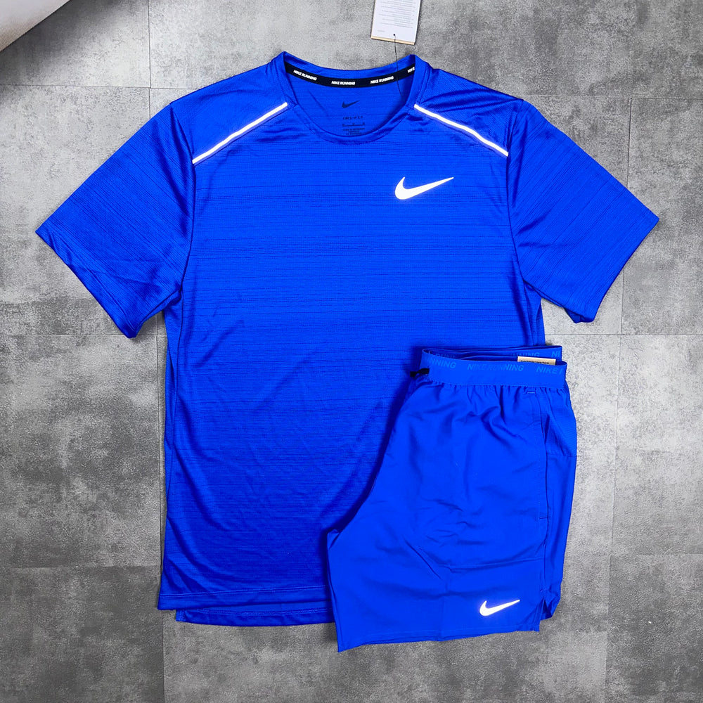 Nike Miler T-Shirt & Nike Flex Stride 7” Short Dri-Fit Set Royal Blue - side pic 
