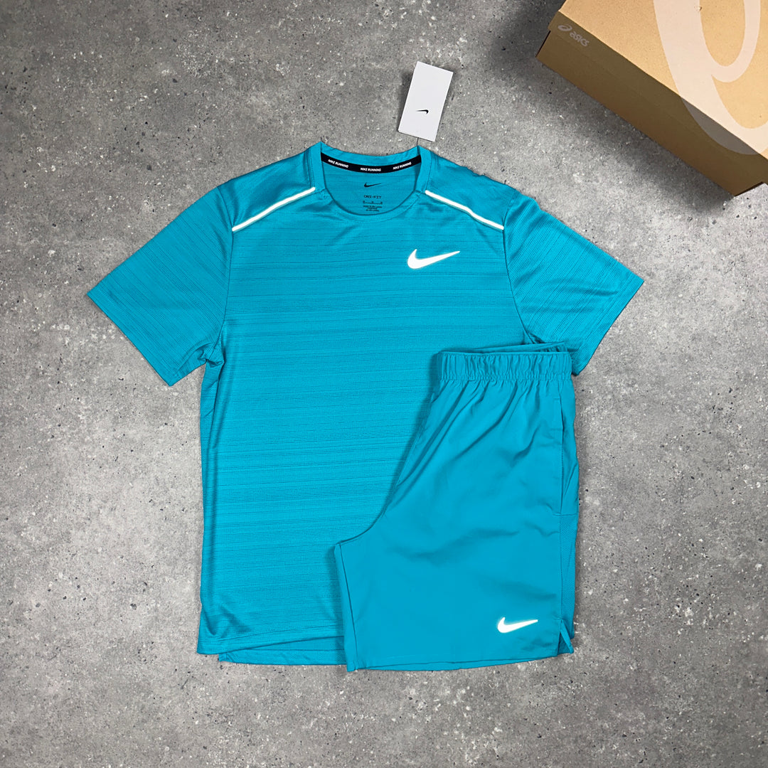 Nike Miler T-Shirt & Nike Challenger 7" Shorts Set Aqua