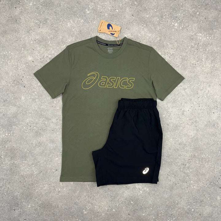 ASICS LOGO T-SHIRT & SHORT SET - MANTLE GREEN / BLACK