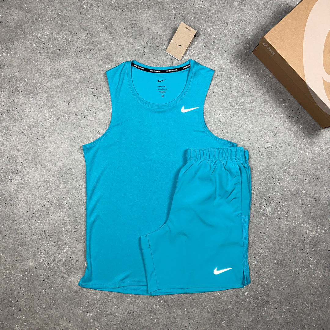Nike Miler Vest Aqua & Nike 7” Challenger Shorts Aqua Set