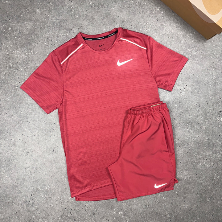 Nike Miler T-Shirt & Nike Challenger 7” Shorts Set Adobe Red