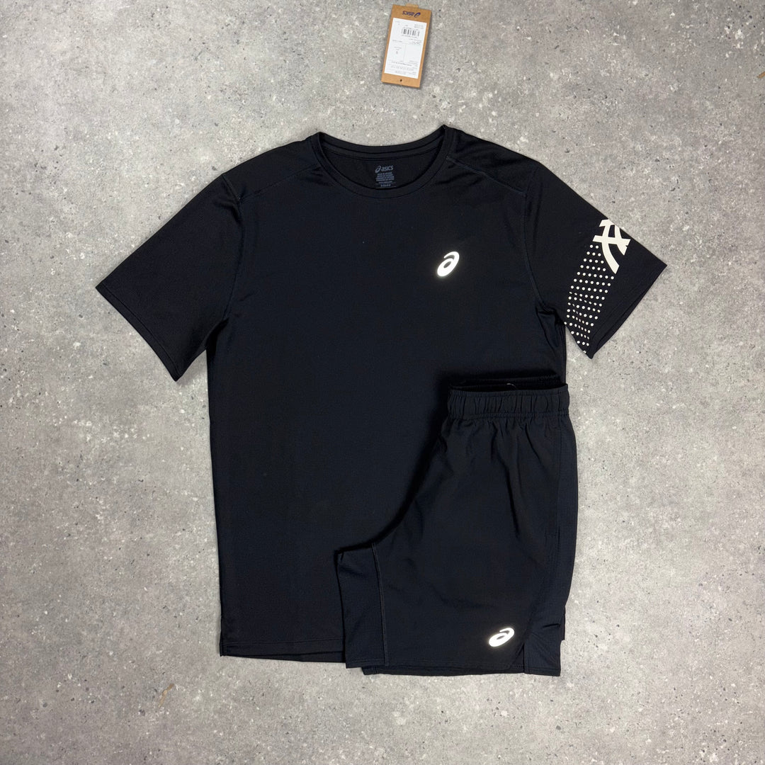 Asics Icon T-Shirt Black & Black Asics Icon 7” Short Set