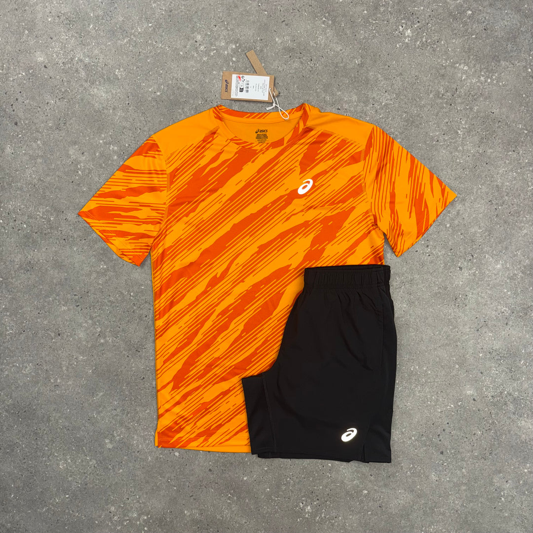 ASICS ALL OVER T-SHIRT & SHORTS SET YAMABUKI / BLACK