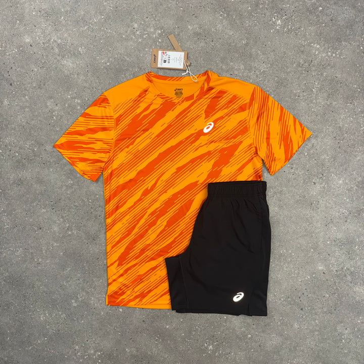 ASICS ALL OVER T-SHIRT & SHORTS SET YAMABUKI / BLACK