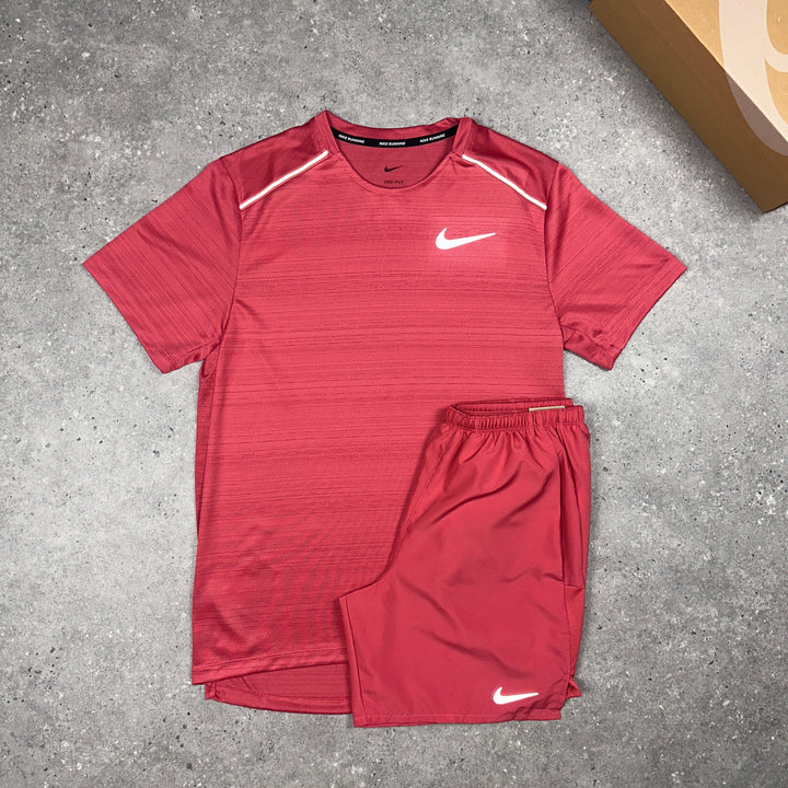 Nike Miler T-Shirt & Nike Challenger 7” Shorts Set Adobe Red