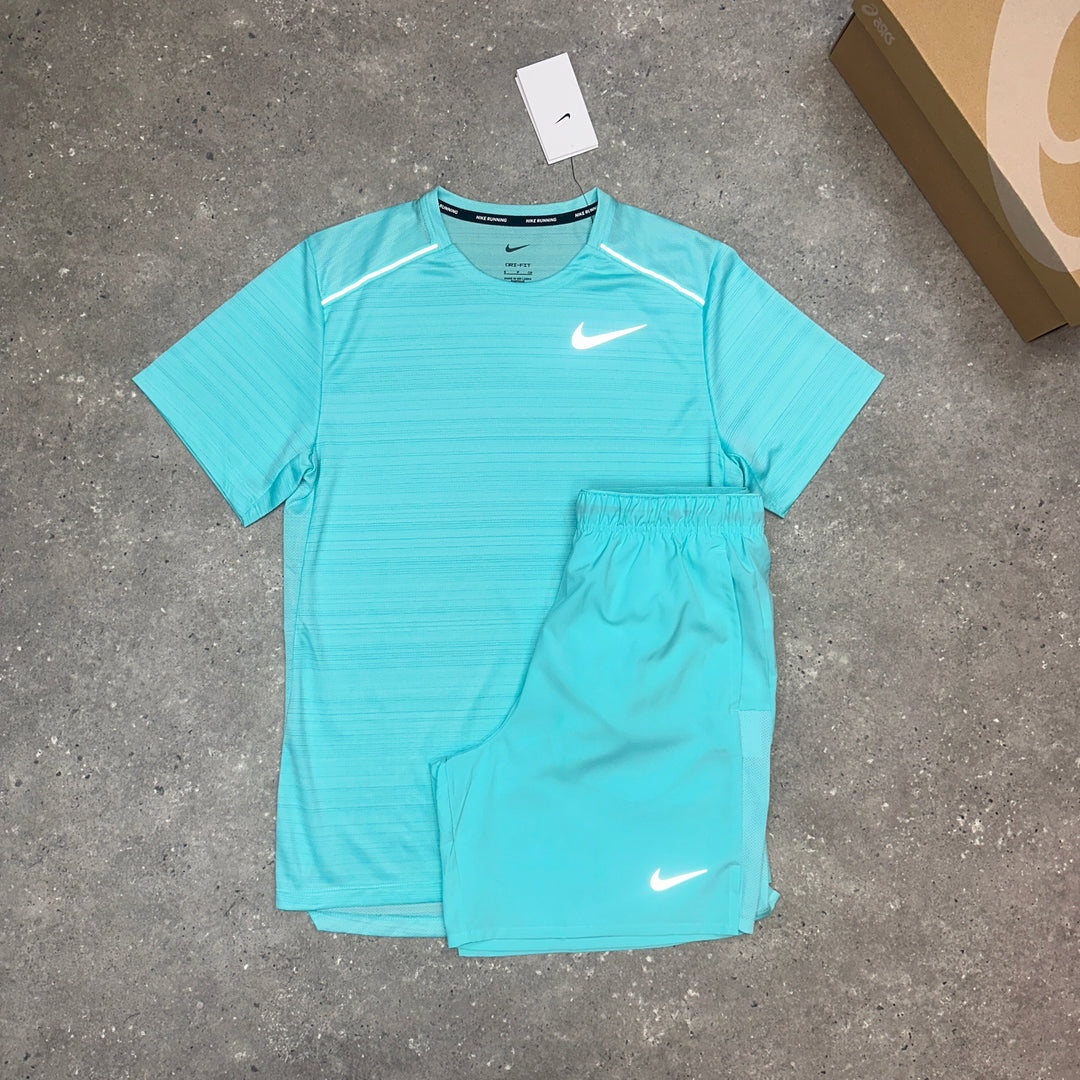 Nike Miler T-Shirt & Nike Challenger 7" Shorts Set Turquoise