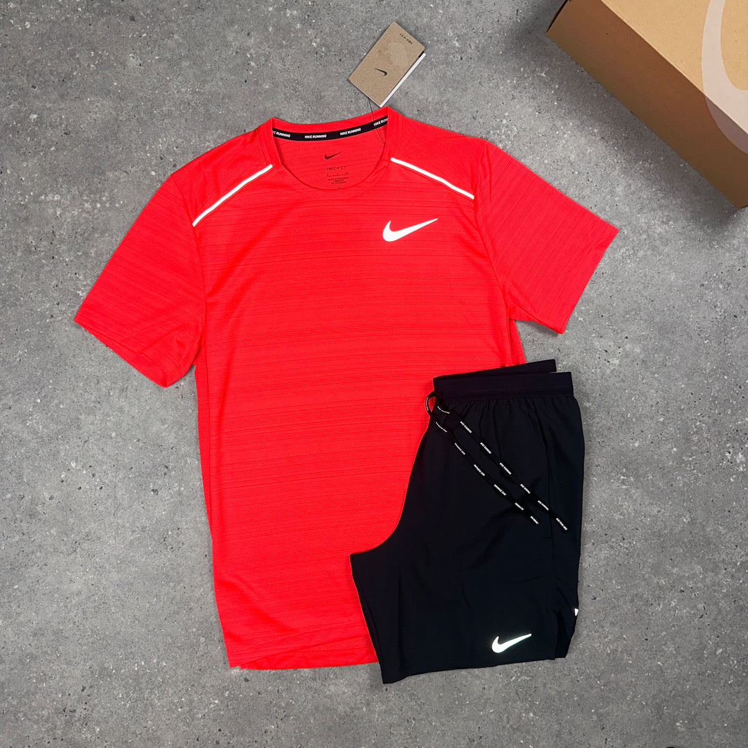 Nike Miler T-Shirt Crimson Red & Nike Flex 7" Shorts Black Set