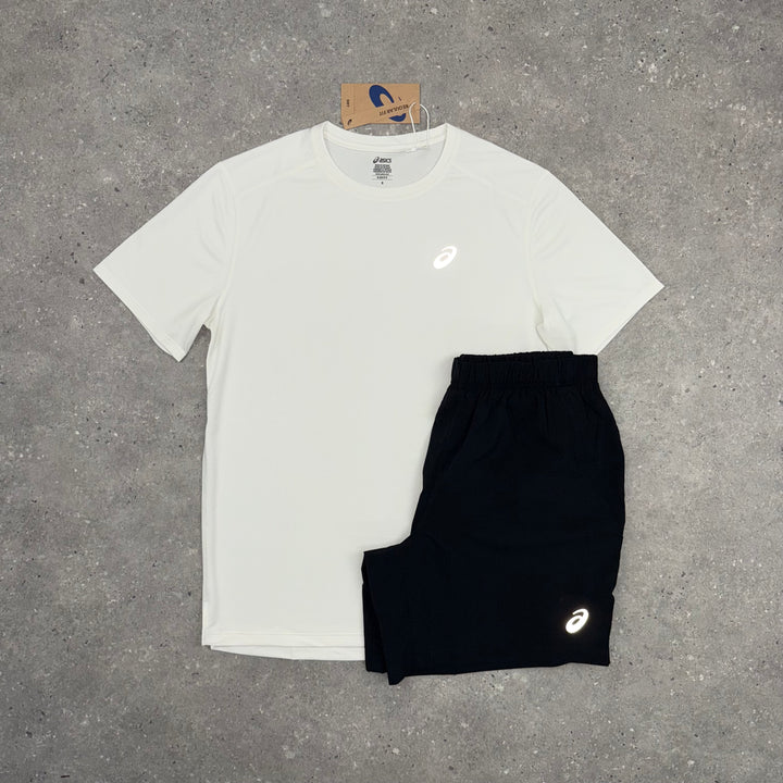 ASICS CORE T-SHIRT & SHORT SET - WHITE / BLACK
