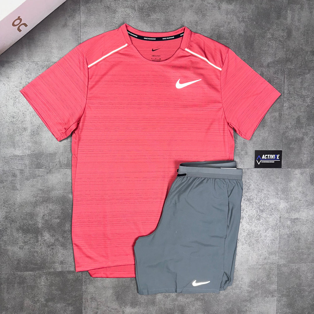 Nike Miler T-Shirt Adobe Red & Nike flex Shorts Grey Set