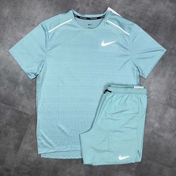 Nike Dri-fit Miler T-Shirt Mineral & Mineral Flex Stride Short Set 
