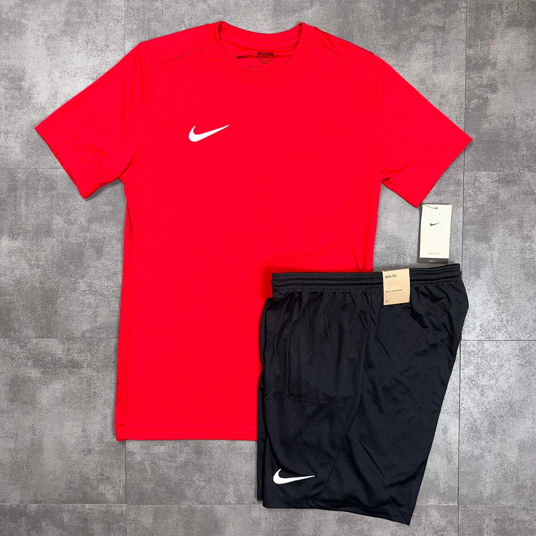 nike red t-shirt and black short set