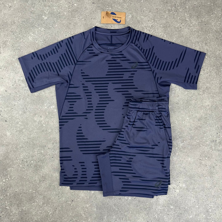 ASICS ALL OVER T-SHIRT & 7” SHORT SET - INDIGO/NAVY