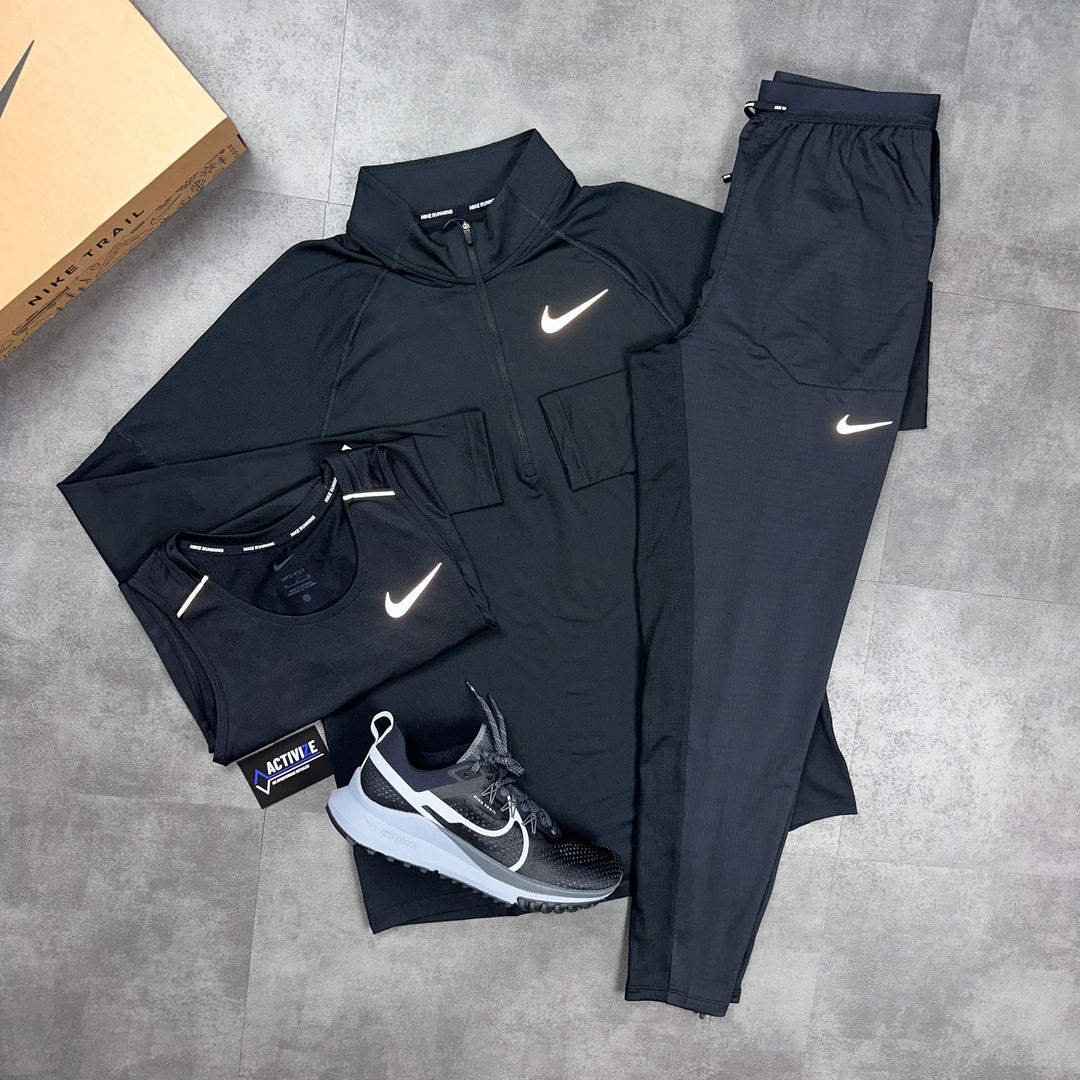 Nike Element Half Zip & Nike Phenoms Set Black with shoes and dri fit nike vest
