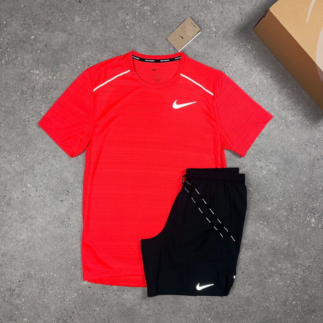 Nike Miler T-Shirt Crimson Red & Nike Flex 7" Shorts Black Set