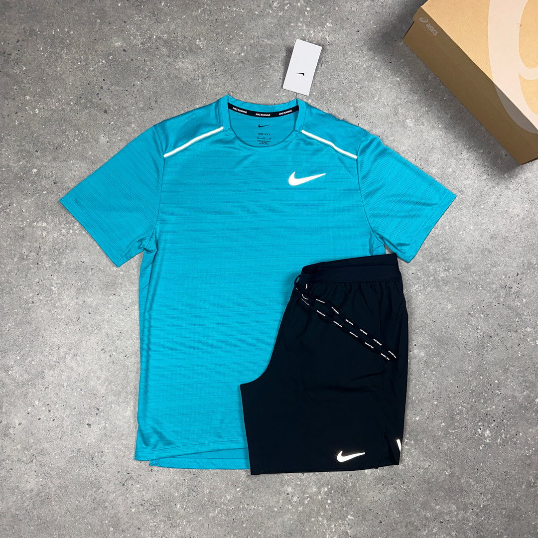 Nike Miler T-Shirt Sky Aqua & Black Nike Flex 7" Shorts Set