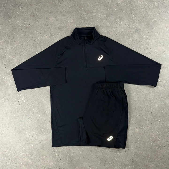 ASICS 1/4 ZIP TOP & 7” SHORT SET - PERFORMANCE BLACK