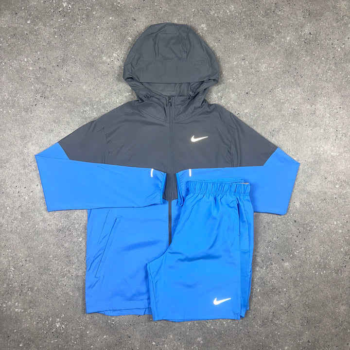 Nike UV Windrunner Jacket Grey/Sly Blue & Nike 7” Challenger Shorts Sky Blue Set