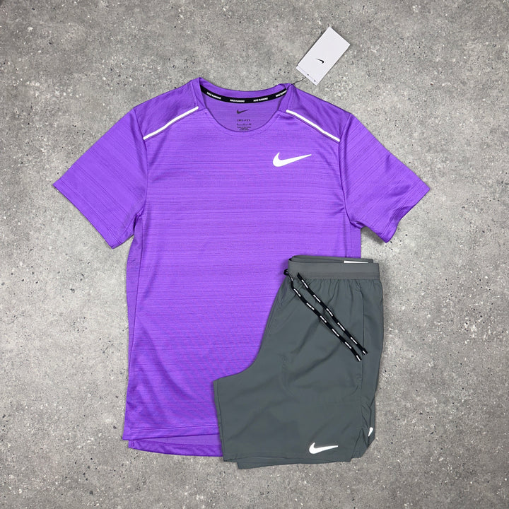 Nike Miler T-Shirt Violet & Nike 7"Flex Stride Shorts Grey Set