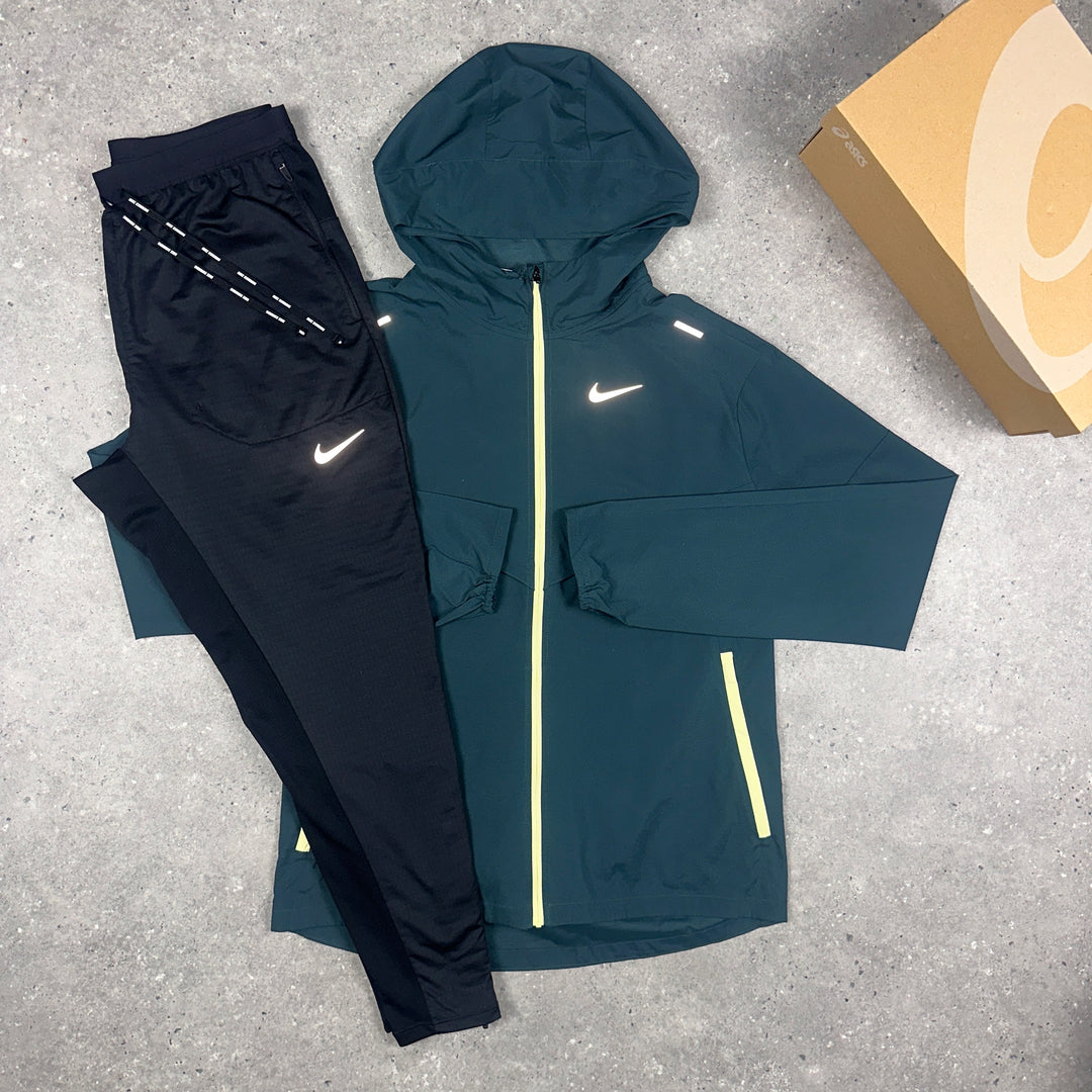 Nike UV Windbreaker Deep Jungle & Nike Phenom Bottoms Black Set