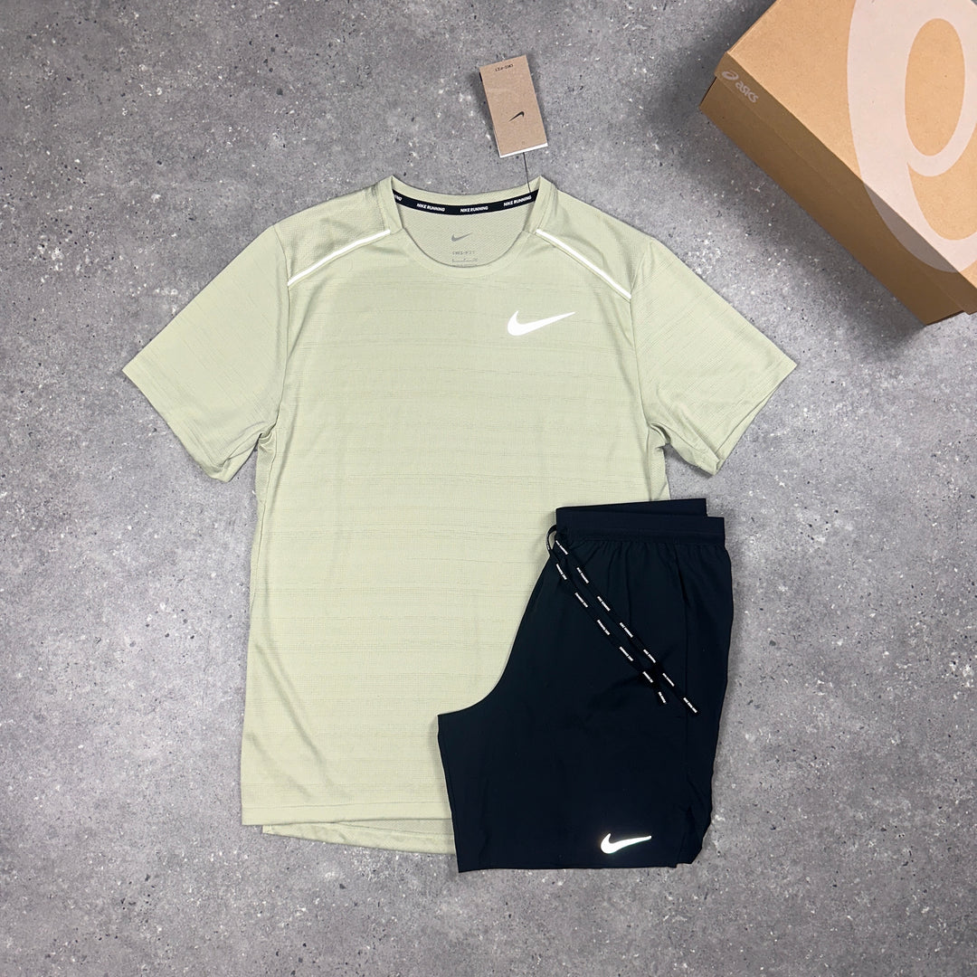 Nike Miler T-Shirt Olive & Black Nike Flex 7" Shorts Set