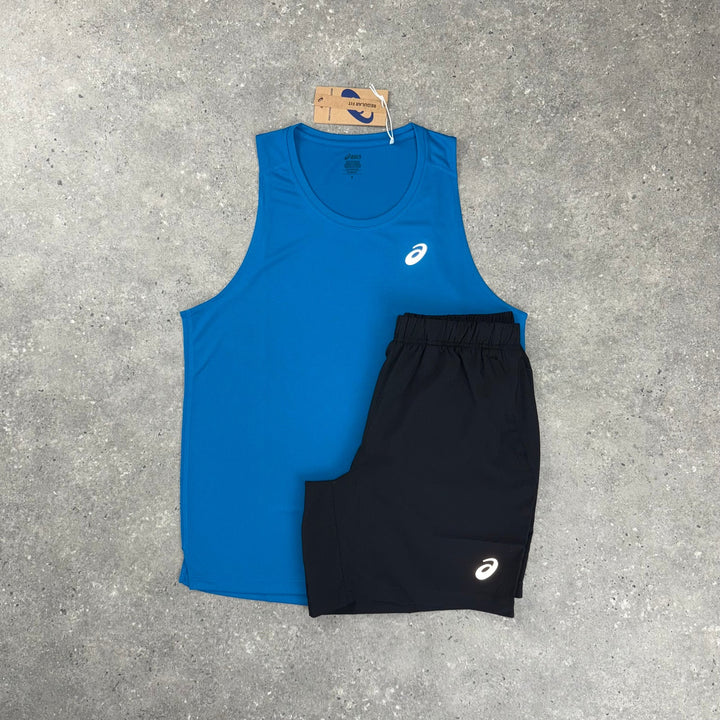 ASICS CORE VEST & 7” SHORT SET - AEGEAN BLUE / BLACK