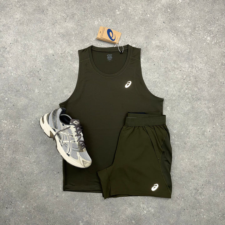ASICS CORE VEST & ROAD SHORT SET - BROWN STONE