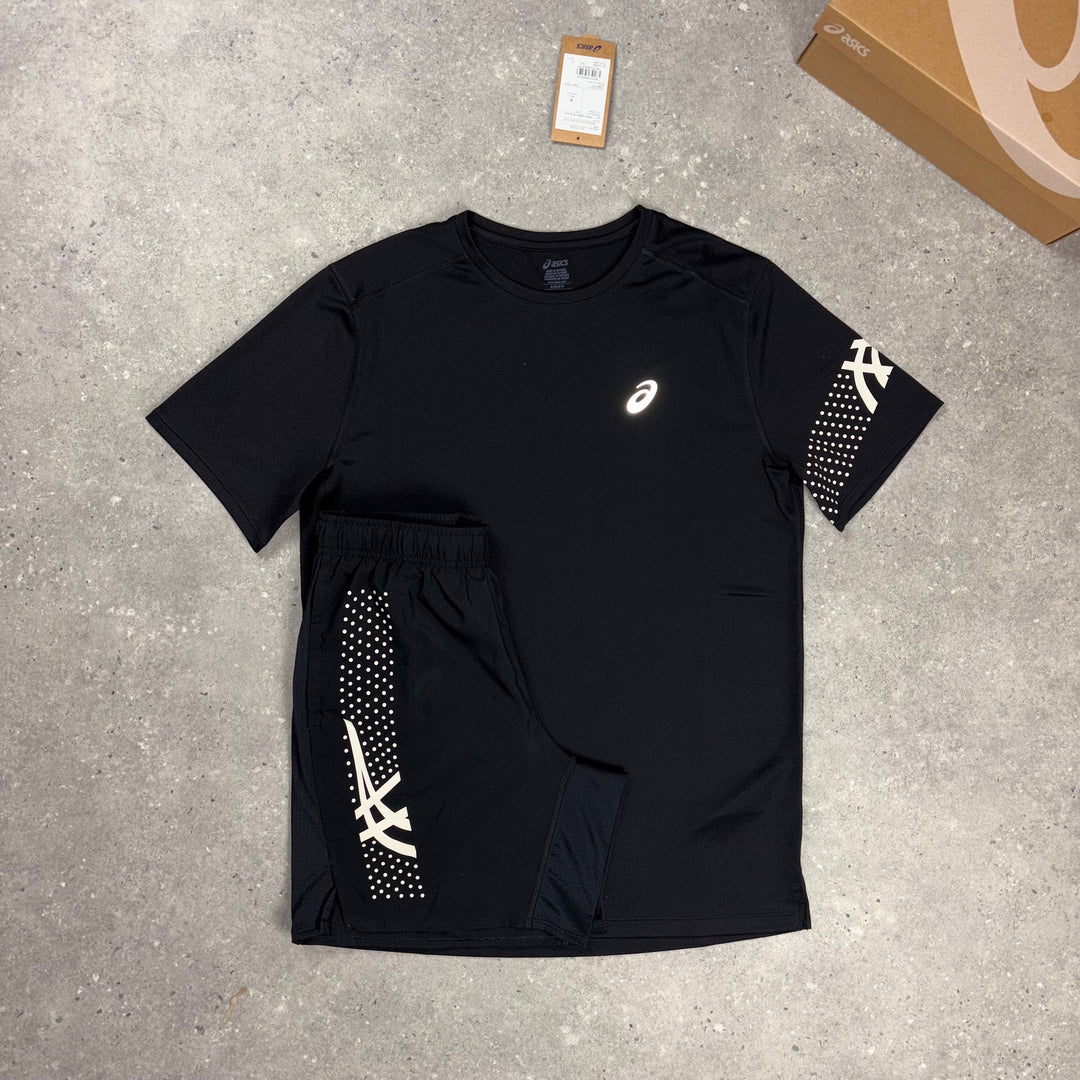 Asics Icon T-Shirt Black & Black Asics Icon 7” Short Set