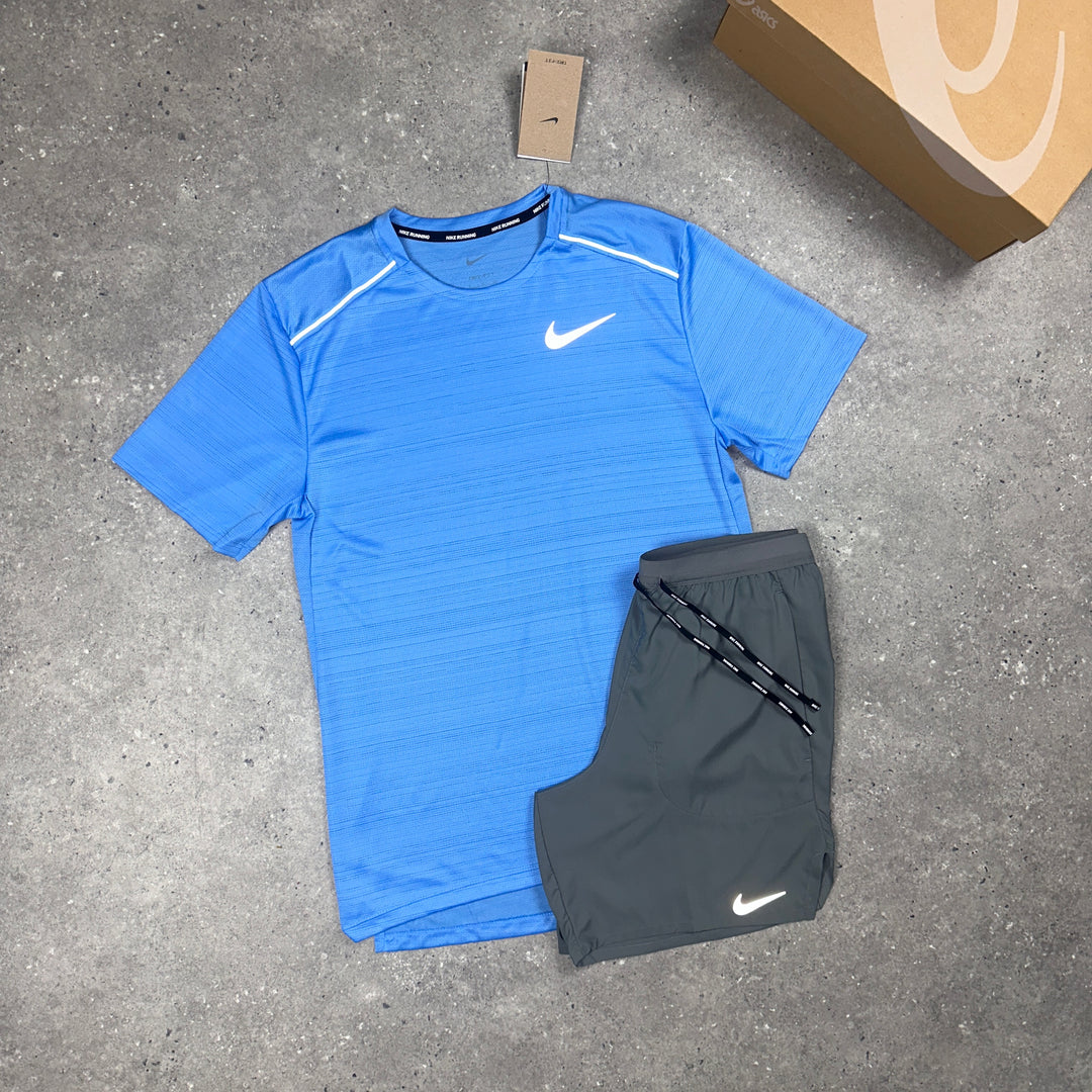 Nike Miler T-Shirt Sky Blue & Nike 7"Flex Stride Shorts Grey Set