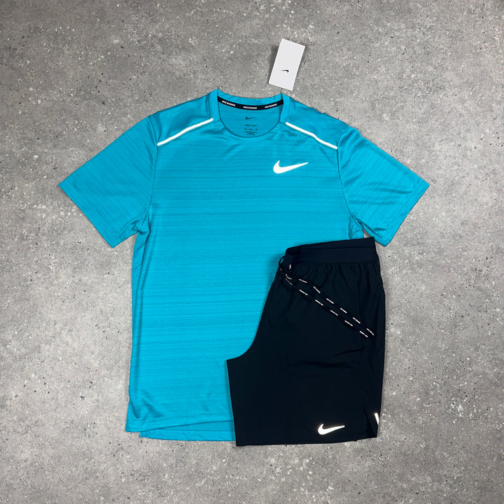 Nike Miler T-Shirt Sky Aqua & Black Nike Flex 7" Shorts Set