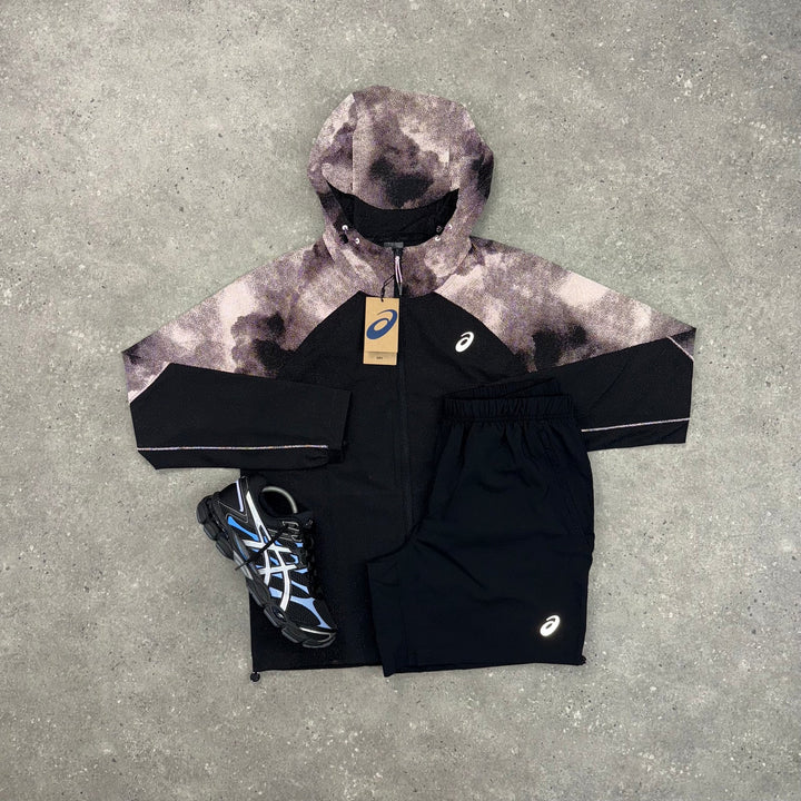 ASICS REFLECTIVE WINDRUNNER JACKET & CORE SHORT SET - BLACK
