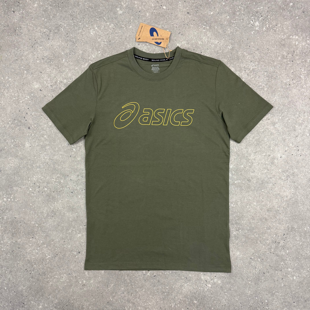 ASICS LOGO T-SHIRT & ROAD SHORT SET - MANTLE GREEN / BROWN STONE