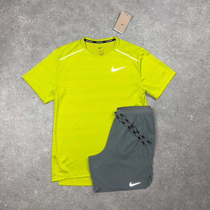 Nike Miler T-Shirt Lime & Nike Flex 7" Shorts Grey Set